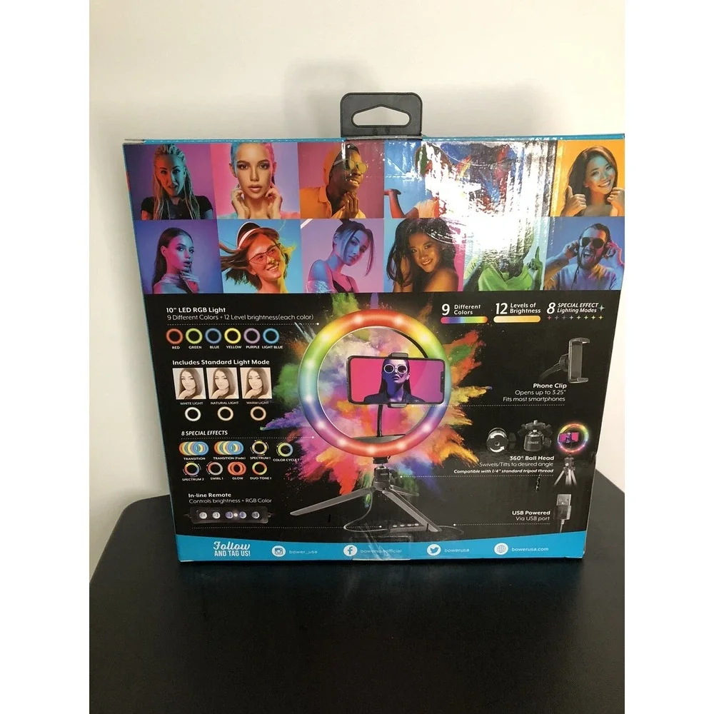 Bower‎ 10in RGB Ring Light Selfie Kit w/ Tripod 9 Colors Effects